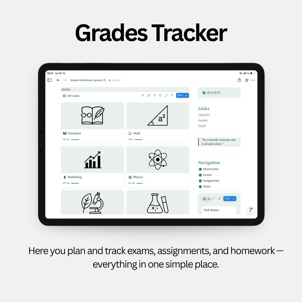 Student Dashboard - Fresh Green