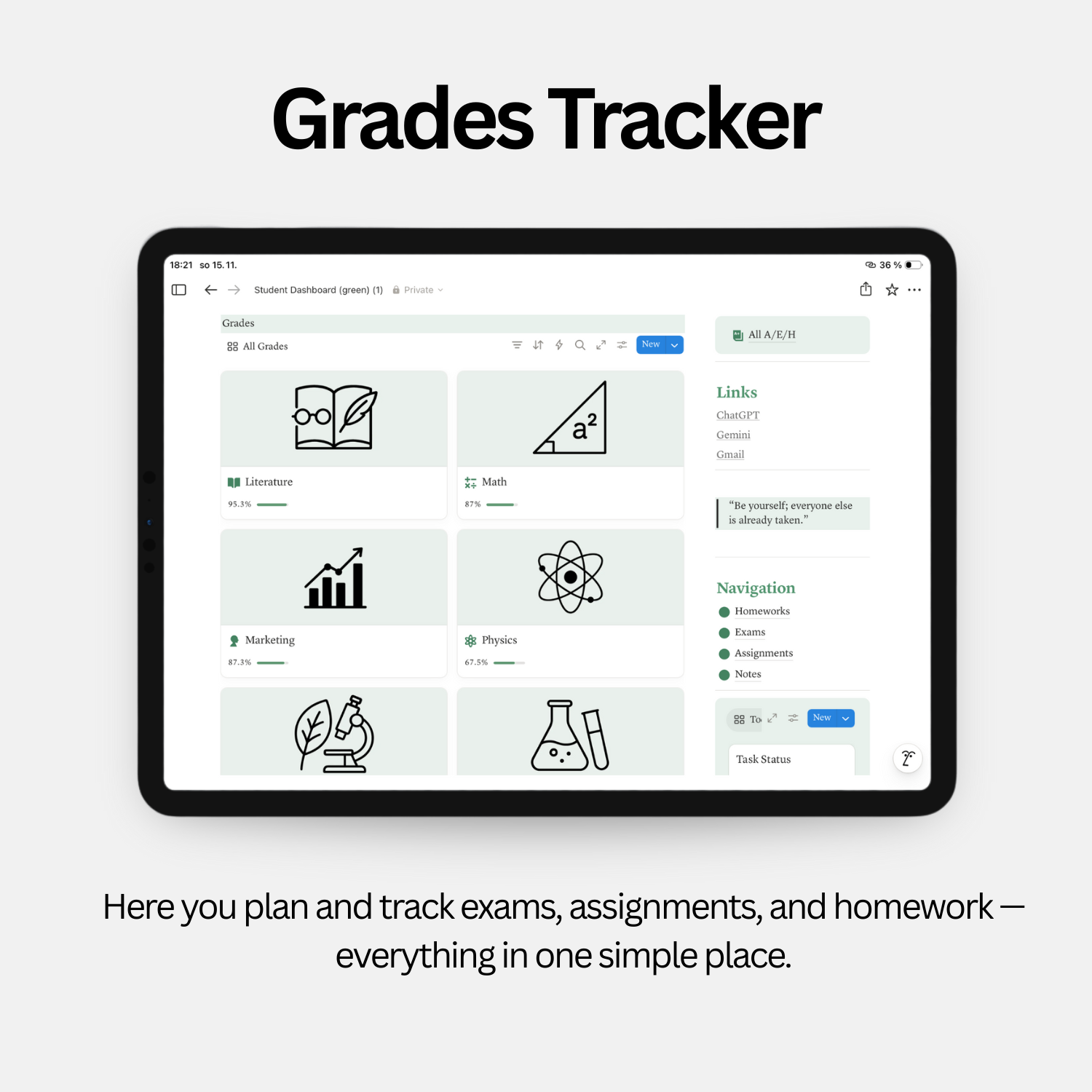 Student Dashboard - Fresh Green