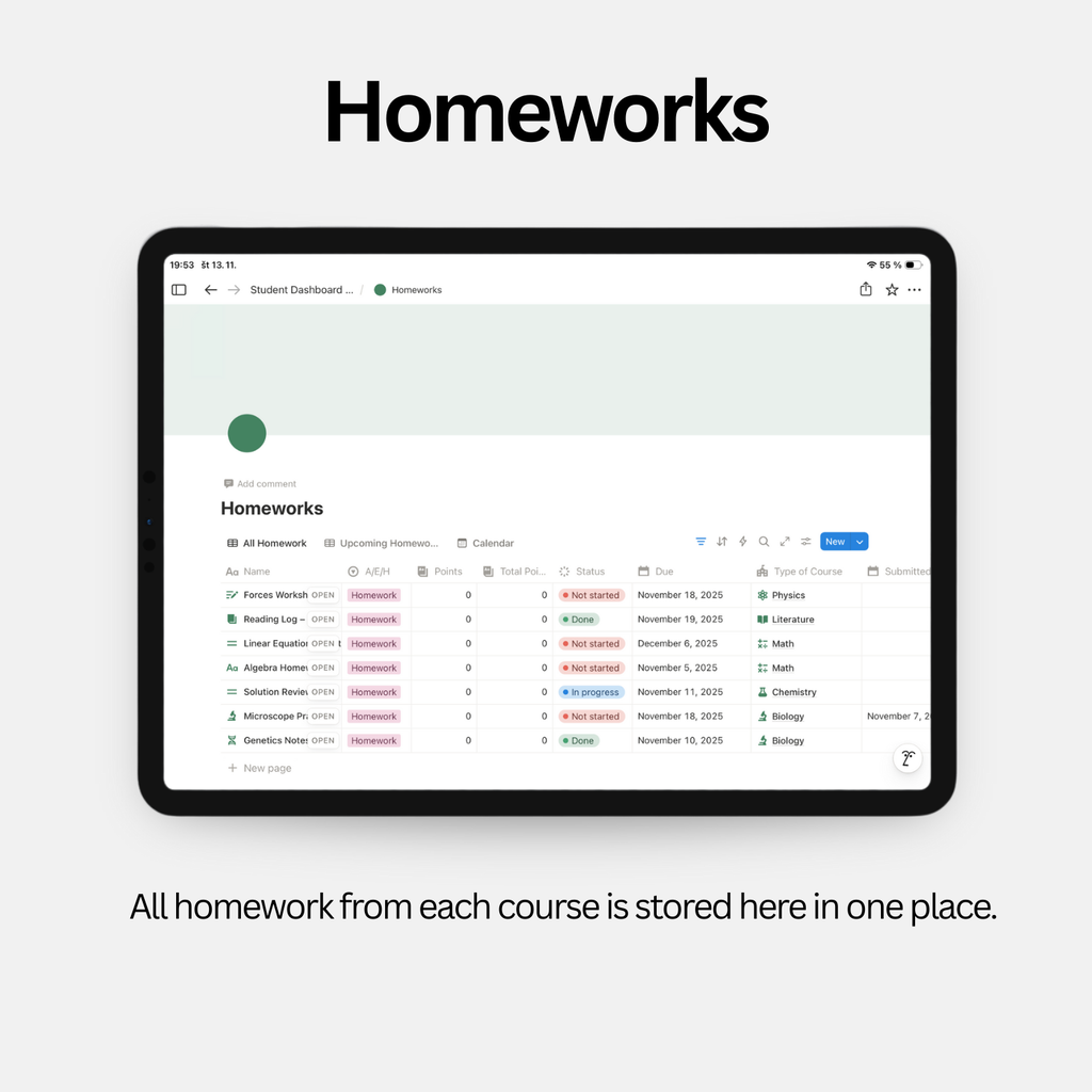 Student Dashboard - Fresh Green