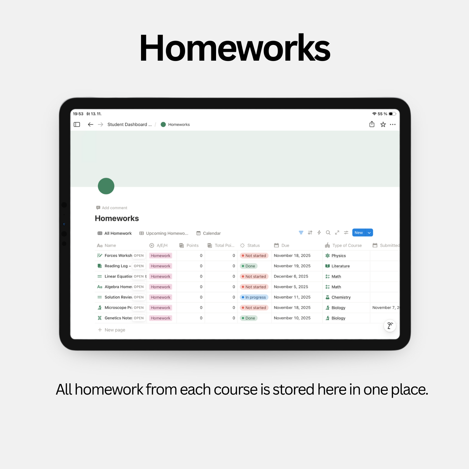 Student Dashboard - Fresh Green